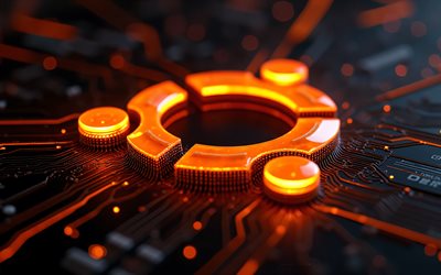 orange leuchtendes ubuntu logo, 4k, ubuntu linux, orangefarbenes ubuntu 3d logo, ubuntu emblem, schwarzer technologiehintergrund, ubuntu zeichen, ubuntu logo, linux, ubuntu