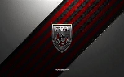 Phoenix Rising FC logo, 4k, steel background, American soccer club, red black lines, Phoenix Rising FC emblem, USL, soccer player, Phoenix Rising FC, USA, Phoenix Rising FC metal logo, Phoenix Rising FC crest