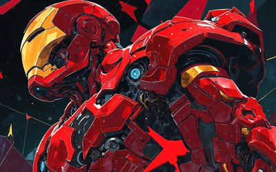 철인, 4k, 어두운 그런지 배경, 마블 코믹스, 벡터 아트, 슈퍼 히어로, 아이언맨 아트, 창의적인, 아이언맨 4k, 아이언맨