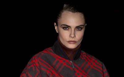 cara delevingne, 4k, modelo britânico, retrato, sessão de fotos, atriz britânica, suéter vermelho, mulheres bonitas, sessão fotográfica de cara delevingne