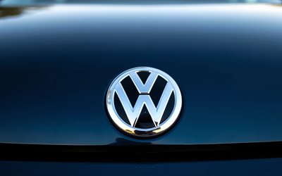 logotipo de volkswagen, 4k, capucha negra, signo volkswagen, emblema volkswagen, logotipo de volkswagen en el capó negro, coches alemanes, volkswagen