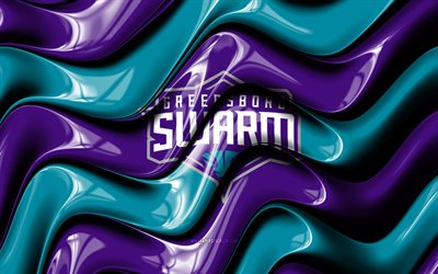 logotipo 3d del enjambre de greensboro, 4k, ondas 3d azul violeta, liga nba g, baloncesto, bandera del enjambre de greensboro, logotipo del enjambre de greensboro, emblema del enjambre de greensboro, equipo de baloncesto americano, enjambre de greensboro