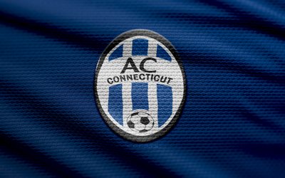logo en tissu ac connecticut, 4k, fond de tissu bleu, ligue 2 de la usl, bokeh, football, logo ac connecticut, division nord est, emblème de l'ac connecticut, ac connecticut, club de football américain, connecticut fc