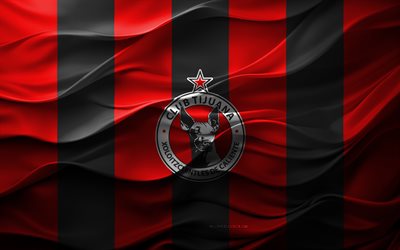 4k, Club Tijuana logo, red black 3D background, Club Tijuana emblem, Liga MX, Mexican football team, Club Tijuana flag, 3D texture, Club Tijuana, football, Tijuana, Mexico, Club Tijuana Xoloitzcuintles de Caliente