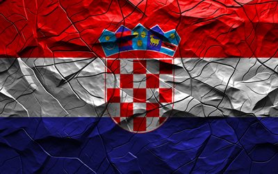 4k, Croatia flag, stone texture, flag of Croatia, Europe, Croatia 3D flag, background with cracks, Croatia, Croatian flag
