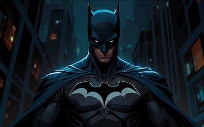 4k, 말 당번, 밤, 하얀 눈, dc 코믹스, 슈퍼 히어로, 야경, 삽화, 배트맨 아트, 팬 아트, 배트맨 4k