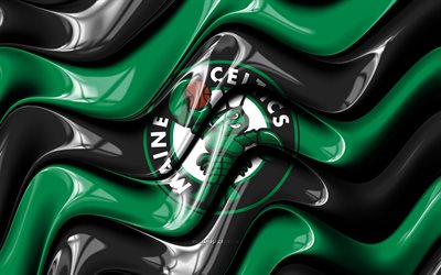 maine celtics'in 3 boyutlu logosu, 4k, siyah yeşil 3d dalgalar, nba g ligi, basketbol, maine celtics bayrağı, maine celtics'in logosu, maine celtics amblemi, amerikan basketbol takımı, maine celtics