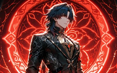 klinge, 4k, rote neonringe, kreativ, honkai star rail, roter abstrakter hintergrund, anime charaktere, manga, honkai star rail charaktere, stellaron jäger, blade honkai star rail