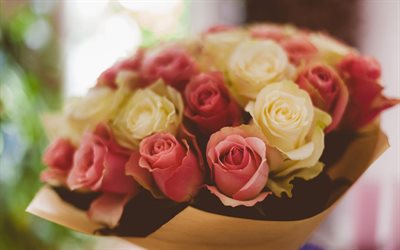 bouquet, roses, paper, bouquet of roses