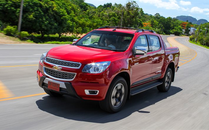 pick-up, Suv, 2016, Chevrolet Colorado, Sport Edition, movimento, rosso Chevrolet