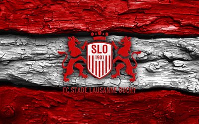 شعار fc stade lausanne ouchy الخشبي, 4k, خلفية خشبية بيضاء حمراء, دوري التحدي, كرة القدم, شعار نادي ستاد لوزان أوشي, إف سي ستاد لوزان أوشي, نادي كرة القدم السويسري, ستاد لوزان أوشي