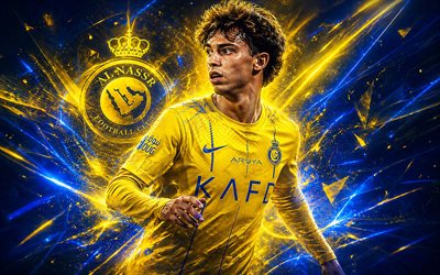 ジョアン・フェリックス, 4k, 青黄色のデジタル背景, アル・ナスル, サウジプロリーグ, ポルトガルのサッカー選手, ジョアン・フェリックス 4k, アル・ナスルのロゴ, フットボール, サッカー, アル・ナスルfc, ジョアン・フェリックス・アル・ナスル