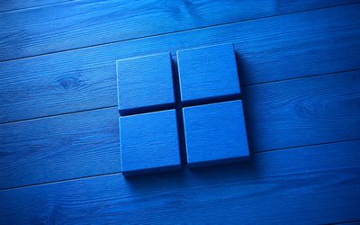 logotipo de madeira do windows 11, 4k, mínimo, fundo de madeira azul, criativo, logotipo 3d do windows 11, marcas de sistema operacional, logotipo do windows 11, janelas 11