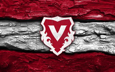 شعار fc vaduz الخشبي, 4k, خلفية خشبية بيضاء حمراء, دوري التحدي, كرة القدم, شعار إف سي فادوز, إف سي فادوز, نادي كرة القدم السويسري, نادي فادوز