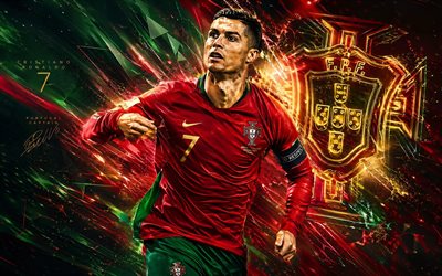 cristiano ronaldo, 4k, fond numérique vert rouge, equipe nationale portugaise de football, footballeurs portugais, néons rouges, cristiano ronaldo 4k, football, logo de l'équipe du portugal, équipes nationales, cr7, équipe du portugal de cristiano ronaldo