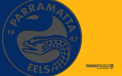 Parramatta Eels logo, 4k, yellow background, carbon art, NRL, Parramatta Eels emblem, Australian rugby team, Australia, Parramatta Eels, rugby