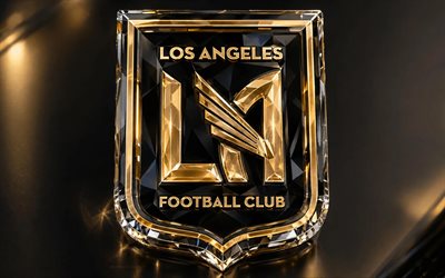 kristalllogo des los angeles fc, goldmetallhintergrund, emblem des los angeles fc, los angeles fc kristallschild, mls, usa, fußball, logo des los angeles fc, los angeles fc, lafc