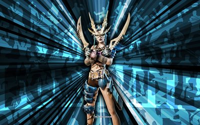 4k, Mask On Gia, blue rays background, Mask On Gia Skin, Mask On Gia Fortnite, abstract art, Fortnite Mask On Gia Skin, Fortnite characters, Fortnite, creative art