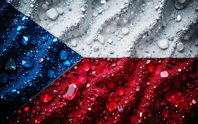 drapeau tchèque, 4k, pierres précieuses, drapeau de la république tchèque, cristaux, pierres brillantes, république tchèque, art créatif, diamants rouges, cristaux bleus, europe