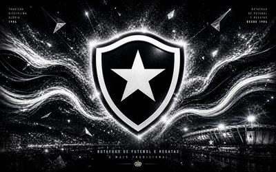 Botafogo, 4k, Brazilian football club, Botafogo logo, football art, black abstract background, Botafogo emblem, Brazilian Serie A, football, Brazil, Botafogo de Futebol e Regatas