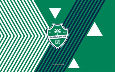 Al-Ahli logo, 4k, Saudi football team, green white lines background, Al-Ahli, Saudi Pro League, Saudi Arabia, line art, Al-Ahli emblem, football, Al-Ahli Saudi FC