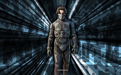 4k, Masked Paul Atreides, blue rays background, Masked Paul Atreides Skin, Masked Paul Atreides Fortnite, abstract art, Fortnite Masked Paul Atreides Skin, Fortnite characters, Fortnite, creative art