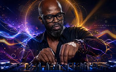 café negro, 4k, concierto, fondo digital colorido, dj sudafricano, estrellas de la musica, consola de dj, electroerosión, superestrellas, nkosinathi inocente maphumulo, celebridad sudafricana, arte del café negro, dj popular, café negro 4k