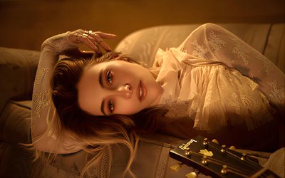 paris jackson, 4k, guitare, célébrité américaine, bokeh, femme blonde, stars de cinéma, actrice américaine, séance photo de paris jackson