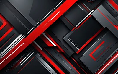 4k, fond noir rouge, conception matérielle, lignes rouges, textures 3d, oeuvre d'art, art du métal, géométrie, arrière plans abstraits, arrière plans géométriques, abstractions, arrière plans abstraits noirs