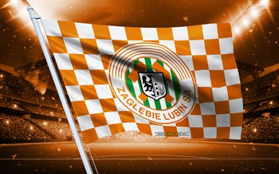 4k, zaglebie lubin logo, polnischer fußballverein, stadionflagge, zaglebie lubin fanflagge, orange weiße flagge, zaglebie lubin emblem, ekstraklasa, polen, fußball, zaglebie lubin