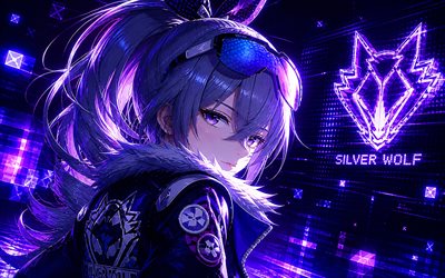 4k, lobo plateado, noche, carril estelar honkai, arte digital, personajes de anime, manga, personajes de honkai star rail, carril estelar honkai del lobo plateado