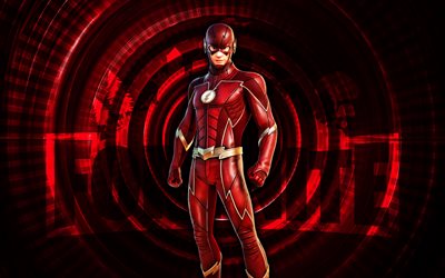 The Flash Fortnite, 4k, red spiral background, Fortnite, creative, The Flash Skin, Fortnite The Flash Skin, The Flash, Fortnite characters