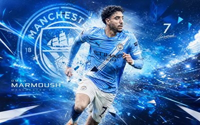 omar marmush, manchester city fc, fan art, fondo abstracto blanco azul, omar marmoush manchester city fc, arte creativo, logotipo del manchester city fc, omar marmoush manchester city, fútbol americano, ciudad de manchester