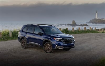4k, Subaru Forester Sport Hybrid, coast, 2026 cars, offroad, Blue Subaru Forester, extreme, 2026 Subaru Forester, japanese cars, Subaru
