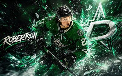 jason robertson, 4k, fondo digital verde, estrellas de dallas, nhl, hockey, jason robertson 4k, logotipo de las estrellas de dallas, fan art, jason robertson estrellas de dallas