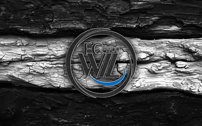 شعار fc wil الخشبي, 4k, خلفية خشبية بيضاء وسوداء, دوري التحدي, كرة القدم, شعار إف سي ويل, إف سي ويل, نادي كرة القدم السويسري, ويل إف سي