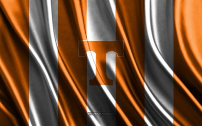 4k, logo des bénévoles du tennessee, ncaa, texture de soie blanche orange, drapeau des volontaires du tennessee, club de football américain, drapeau en soie, emblème des volontaires du tennessee, usa, volontaires du tennessee