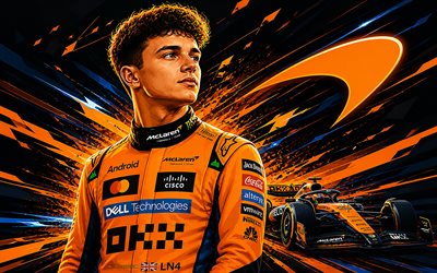 lando norris, mclaren, fórmula 1, arte vectorial, f1, arte creativo, lando norris mclaren, fondo vectorial abstracto rojo, mclaren racing limitada, mclaren mercedes