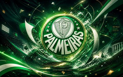 بالميراس, 4k, نادي كرة القدم البرازيلي, شعار بالميراس, جنوب شرق بالميراس, فن كرة القدم, خلفية مجردة خضراء, الدوري البرازيلي أ, كرة القدم, البرازيل, نادي بالميراس