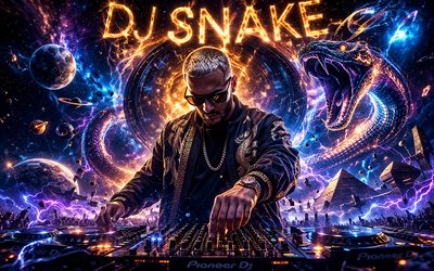 dj serpiente, 4k, fondo digital colorido, dj francés, estrellas de la musica, concierto, consola de dj, electroerosión, superestrellas, william sami etienne grigahcine, celebridad americana, dj popular, dj serpiente 4k