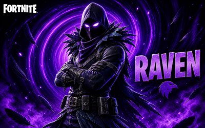 Raven Fortnite, 4k, violet vortex background, Fortnite, darkness, Raven Skin, Fortnite Raven Skin, fan art, Raven, Fortnite characters