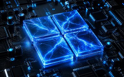 ネオンの稲妻が付いた windows 11 のロゴ, 4k, microsoft の稲妻が光るロゴ, microsoft 3d ロゴの照明効果, windows 11の光るロゴ, windows 11のロゴ, windowsのロゴ, 窓