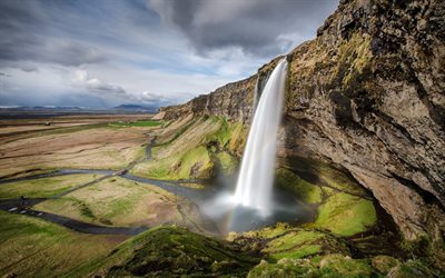 seljalandsfoss, rochas, cachoeira, islândia, europa