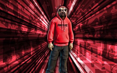 4k, kardinal shady doggo, kırmızı ışınlar arka planı, kardinal shady doggo cilt, kardinal shady doggo fortnite, soyut sanat, fortnite cardinal shady doggo skin, fortnite karakterleri, fortnite, yaratıcı sanat