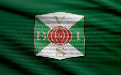 logotipo varbergs bois fabric, 4k, fundo de tecido verde, superettan, bokeh, futebol, logotipo varbergs bois, varbergs bois emblema, suécia, varbergs bois, clube de futebol sueco, varbergs fc