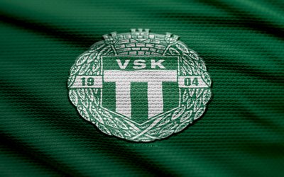 logo en tissu vasteras sk, 4k, contexte de tissu vert, supettan, bokeh, football, logo vasteras sk, vasteras sk emblem, suède, vateras sk, club de football suédois, vasteras fc