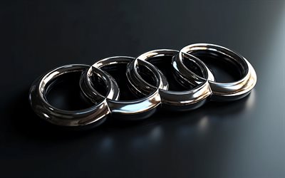 4k, Audi chrome logo, creative, black background, minimalism, Audi metal logo, artwork, Audi 3D logo, Audi logo, cars brands, Audi