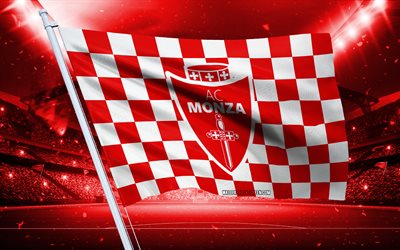 4k, ac monza  logo, italienischer fußballverein, stadionflagge, ac monza fans flagge, monza, rote weiße flagge, ac monza emblem, serie b, italien, fußball, ac monza