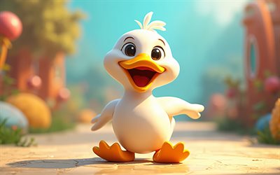pato de desenho animado, 4k, birds 3d animados, obra de arte, animais felizes, pato 3d, birds 3d, pato, pássaros de desenho animado, patos
