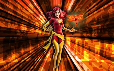 4k, phoenix oscuro, fondo de rayos de naranja, piel de fénix oscuro, phoenix oscuro fortnite, arte abstracto, piel de fénix oscuro de fortnite, personajes de fortnite, fortnita, arte creativo